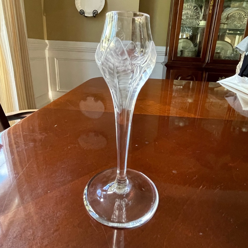 $5 FLASH SALE! 1 (Single) Crystal Taper Candle Holder, Frosted Leaf Motif 6.5”